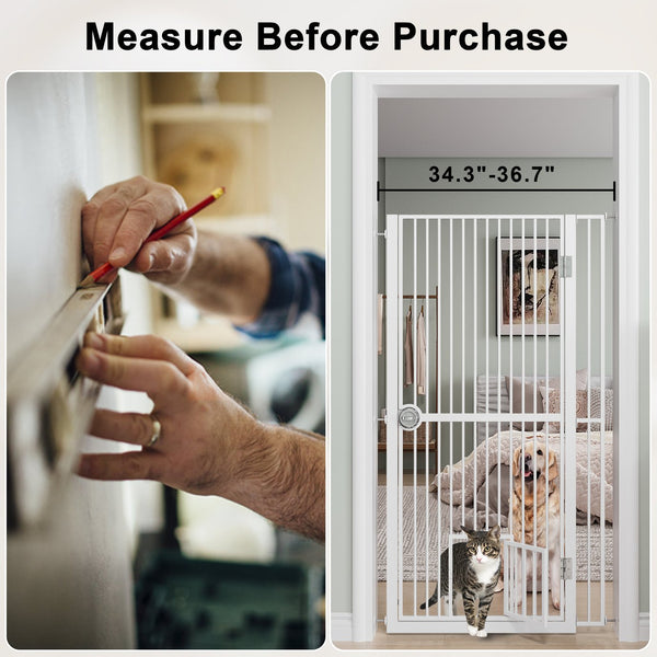 English Elm 61" Extra Tall Pressure Mount Pet Gate Auto Close Bar Spacing for Cats and Dogs T3210P491357