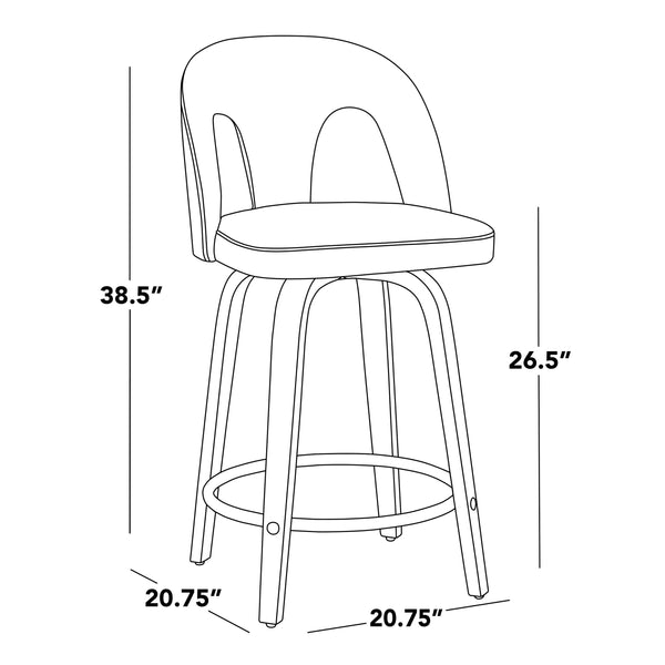 English Elm Fixed-height Swivel Counterstools Taupe Velvet Bentwood Walnut Legs Chrome Footrest Set B202S01796