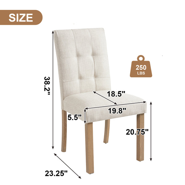 English Elm Wooden Modern Dining Chairs Set of 4 with Upholstered Beige Fabric, Rubber Wood Legs, 250lb Capacity Natural+Beige N752P300578N