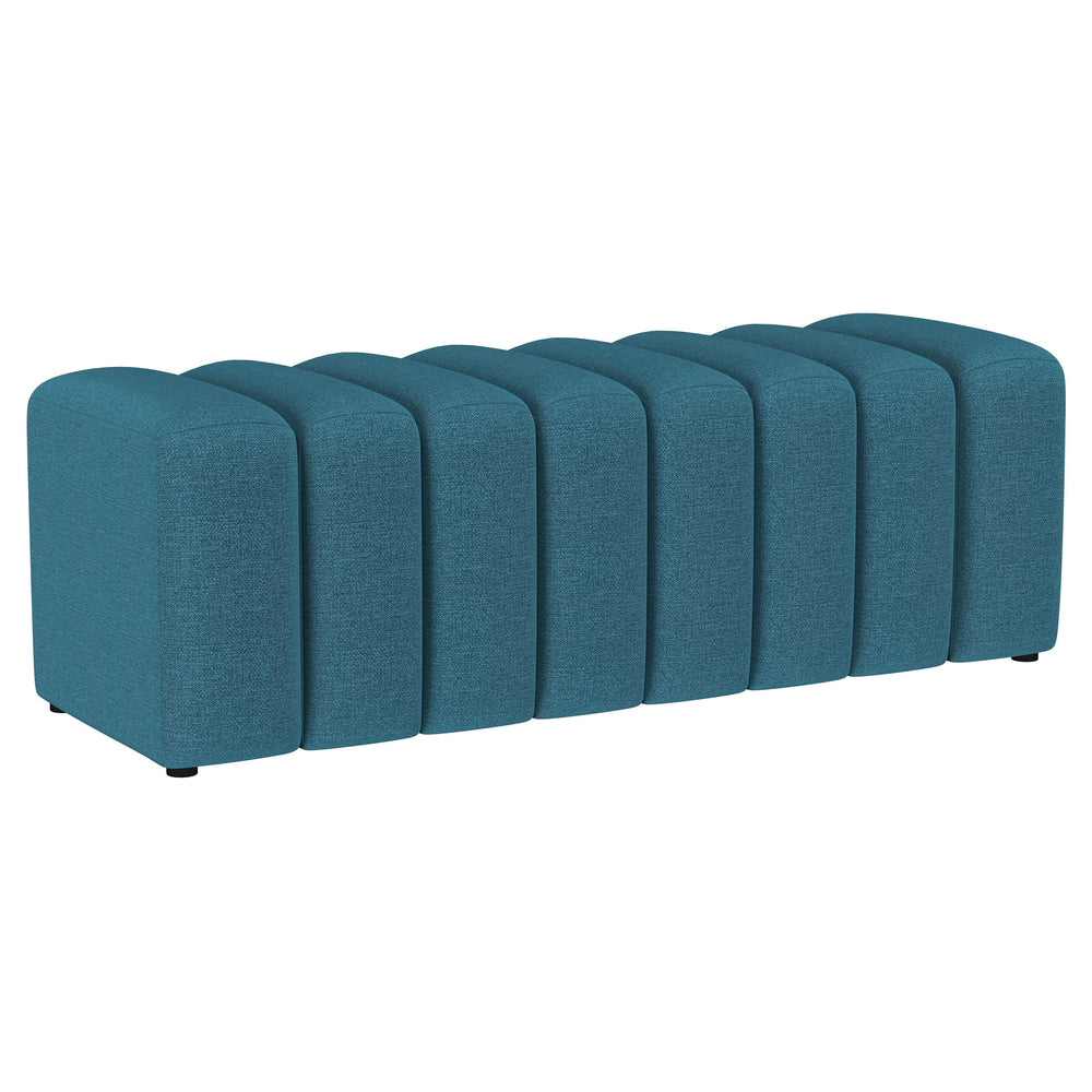 English Elm DelSur Peacock Blue Upholstered Tufted Accent Bench — Glamorous Curved Backless Seat, Stylish Entryway Seating (53.75") B062P299969