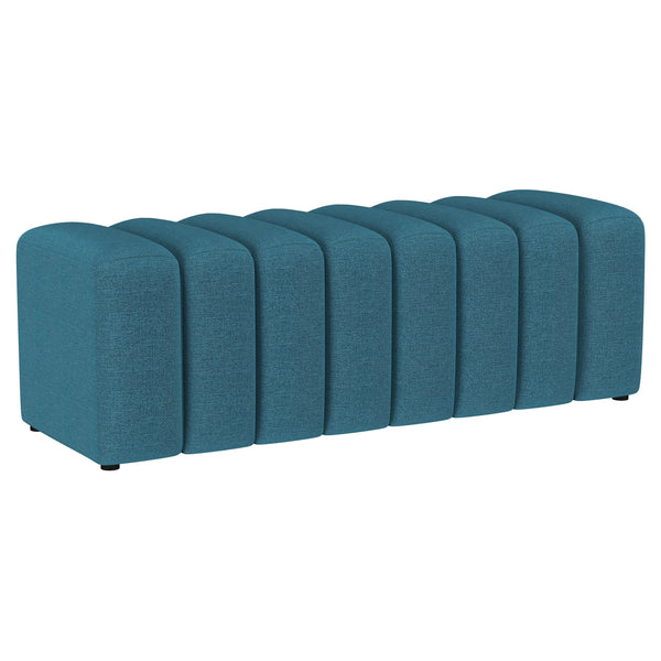 English Elm DelSur Peacock Blue Upholstered Tufted Accent Bench — Glamorous Curved Backless Seat, Stylish Entryway Seating (53.75") B062P299969