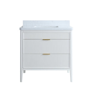 English Elm Fully Assembled 36 Inch White Bathroom Vanity with Carrara Marble Top and Soft Close Cabinet W1826P439634