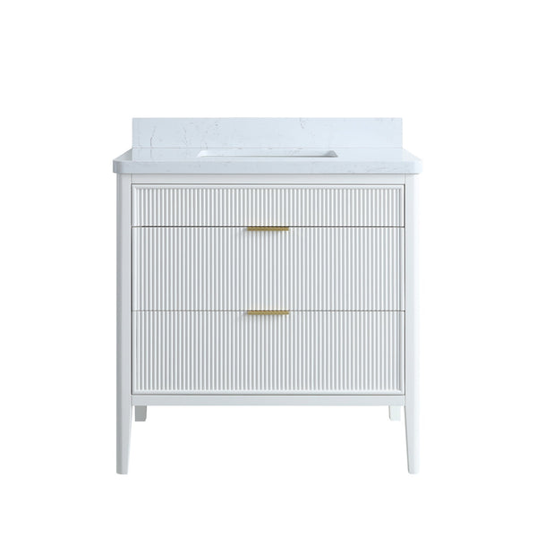English Elm Fully Assembled 36 Inch White Bathroom Vanity with Carrara Marble Top and Soft Close Cabinet W1826P439634
