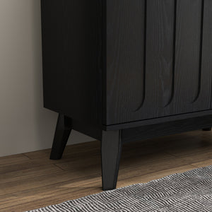English Elm Mid Century Modern Fluted Sideboard Cabinet with Adjustable Shelves, Solid Wood Legs, Walnut Finish Elegant Storage for Living Room, Entryway W1801P272511