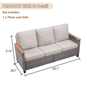 English Elm 73.2" Outdoor Handwoven Rattan 3 Seat Sofa with Olefin Cushions for Porch or Patio Beige T3773P418279