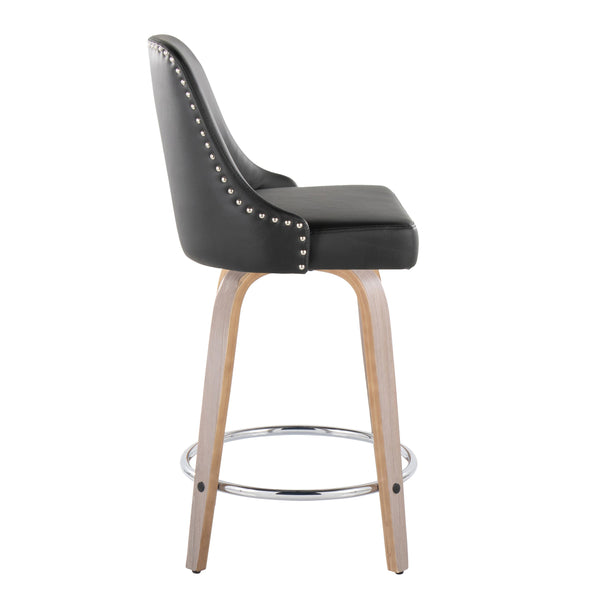 English Elm Fixed-height Swivel Counter Stools with Faux Leather Seats and Chrome Footrest Set of 2 B202S01849