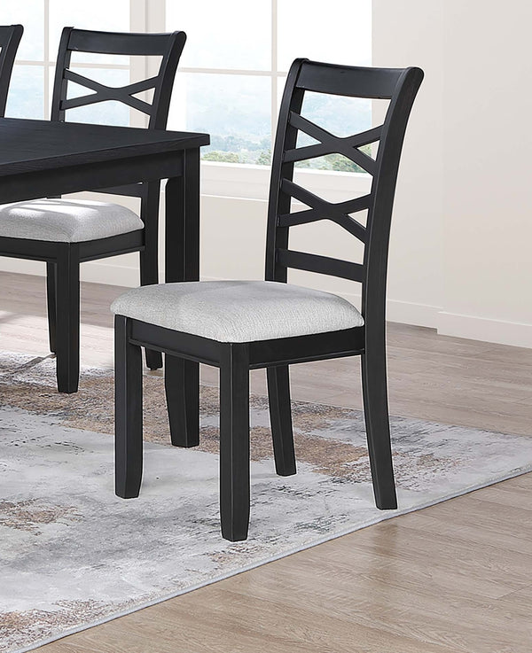 English Elm Dining 6pc Charcoal Dining Set with Bench & 4 X‑Back Cushioned Chairs, Rubberwood Rectangular Table B011S01923