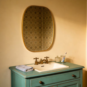 English Elm 30x40 Oval Wall Mirror Slim Metal Frame Distortion Free Glass Bathroom Entryway Accent Gold W2203P476482
