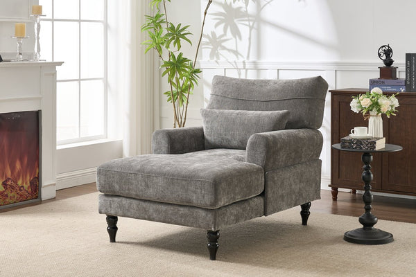 English Elm Modern Chaise Lounge with Plush High-Resilience Cushion and Solid Wood Frame for Durable Comfort Grey W2120P296386