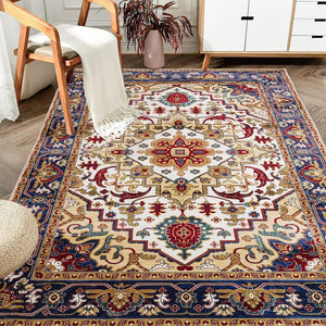 English Elm Area Rug 6X9 Vintage Bohemia Floral Design In Blue/Gold - Non-Slip, Washable & Perfect For Any Room! W2907P265116