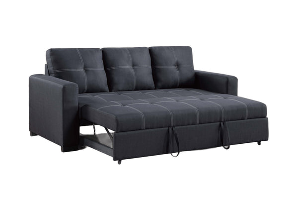 English Elm Sectional Convertible Sleeper Sofa Black Tufted Polyfiber Pull-Out Bed Firm Support Stylish 87" B011P398872