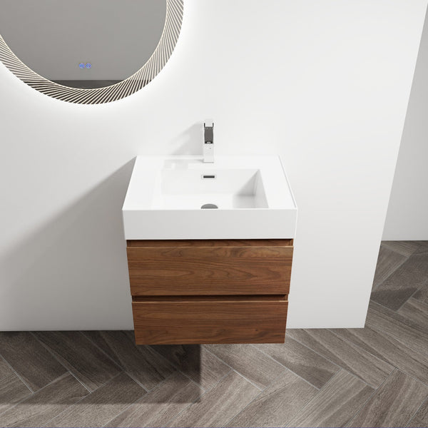 English Elm 24" Wall-Mounted Bathroom Vanity With Stylish Resin Sink & Soft-Close Drawers For Modern Spaces W999S00199