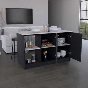 English Elm Kitchen Island With Spacious Countertop, Open Shelves & Double Door Storage - Modern Black/Onyx Design B097S00184