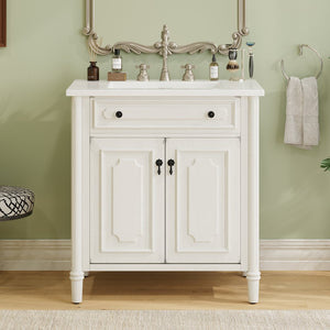 English Elm Christopher Knight Home® - 30 Inches Vintage Bathroom Vanity With Sink, Rustic Faux Aged Finish, Soft Close Doors & Storage Shelf N817P299472W