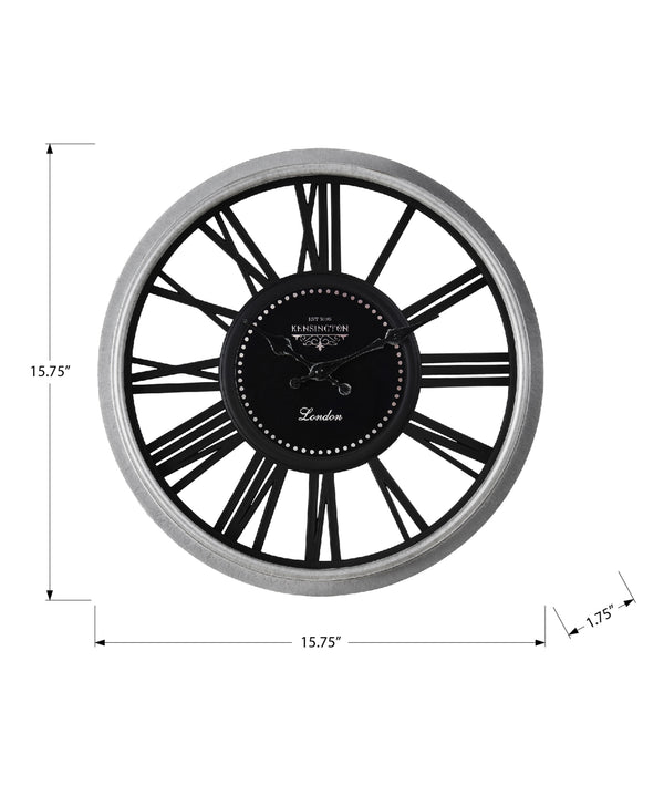 English Elm Clocks, Elegant 16" Round Wall Clock In Silver & Black - Vintage Charm Meets Modern Style! B2710P287096