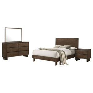 English Elm Hemlock Queen Bedroom Set Rustic Warm Brown Platform Bed Dresser Nightstand Mirror B062S01537