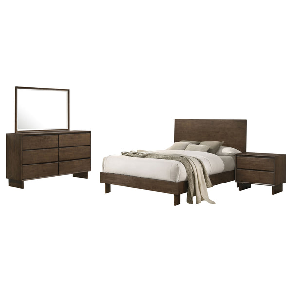 English Elm Hemlock Queen Bedroom Set Rustic Warm Brown Platform Bed Dresser Nightstand Mirror B062S01537