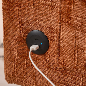 English Elm Modern chenille 2-seater sofa with LED lighting, USB charging, storage pocket, sturdy wood legs Orange W395P318543