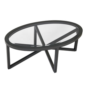 English Elm Modern Round Tempered Glass Coffee Table With Solid Wood Base – Stylish Minimalist Design For Any Space W1781127576