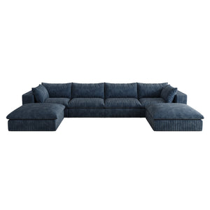 English Elm 157.6" Corduroy Modular Cloud Sofa Feather Fill Deep Lounge Seating for Living Room Blue W2824S00154