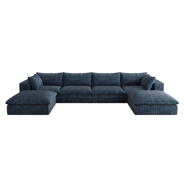 English Elm 157.6" Corduroy Modular Cloud Sofa Feather Fill Deep Lounge Seating for Living Room Blue W2824S00154