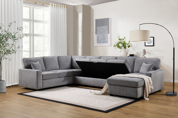 English Elm Samira Chenille Sectional with Chaise Underseat Storage and Pocket Coil Cushions B2749S00263