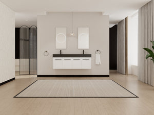 English Elm 60 Inch Wall-Mounted Bathroom Vanity With Double Black Resin Sink & Soft-Close Doors For Style W999S00253