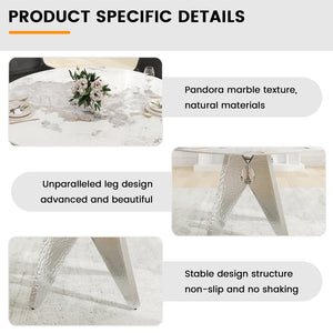 English Elm 53" Round Marble Dining Table - Sleek White Sintered Stone & Silver Stainless Base For 6 People Dining W1535S00461