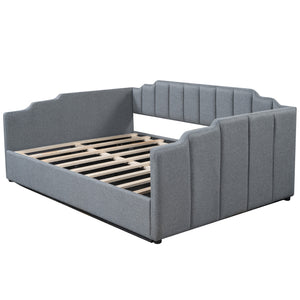 English Elm Upholstered modern daybed with under-bed storage drawers, full-size platform frame for guests Gray DL002033AAE