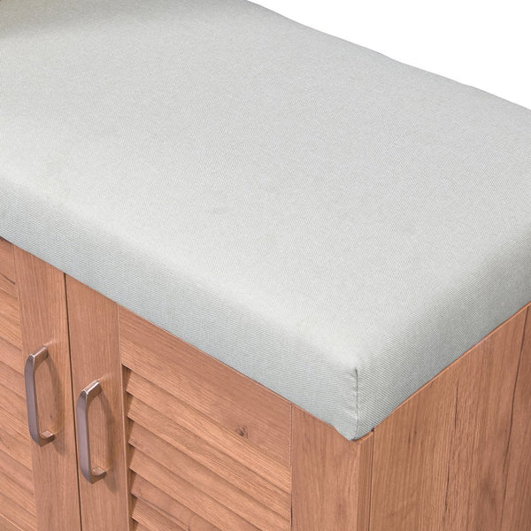 English Elm Multi Functional Shoe Storage Cabinet with Bench and Cushion, 7+3 Adjustable Panels, Ventilated Design for Entryway Oak 51.97 L x 17.32 W x 10.24 H W2948P242706