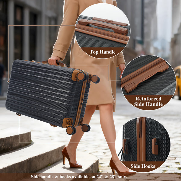 English Elm 6-piece Hardshell Abs Luggage Set with Spinner Wheels Tsa Lock and Scratch Resistant Shell Black Brown N730P354689B