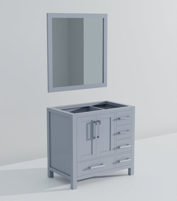 English Elm Dark Grey 36in Bath Vanity w/ Left Offset Sink, 5 Drawers + Cabinet, Mirror Included (34x32) B2731S00508