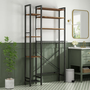English Elm 8-tier Freestanding Over Toilet Organizer with Side Racks and Drain Basket Vintage Brown W2641P418457