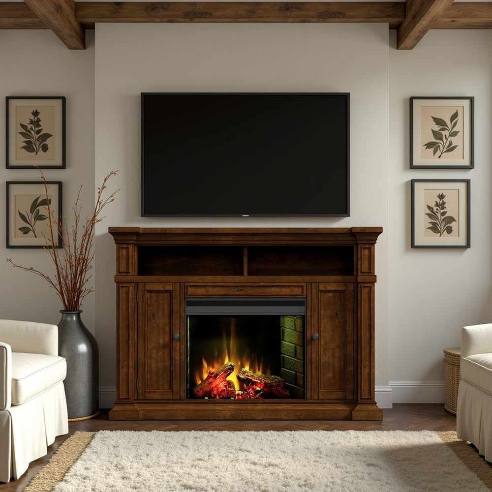 English Elm Berkshire Wood Panel Fireplace Console with Enclosed Storage for Tvs up to 65 Inches B108P481207