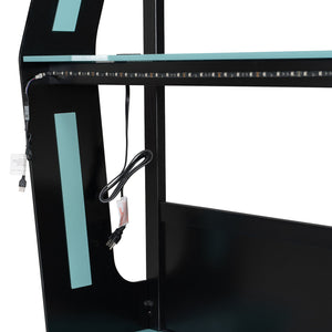 English Elm Full-size Gaming Loft Bed with Integrated Rgb Desk Usb Ports and Esports Frame Blue LT000239AAC