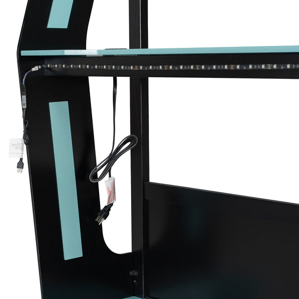 English Elm Full-size Gaming Loft Bed with Integrated Rgb Desk Usb Ports and Esports Frame Blue LT000239AAC