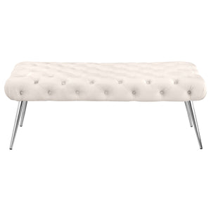 English Elm Galiano Velvet Button Tufted Bench with Polished Steel Legs for Bedroom Entryway Ivory B062P441133