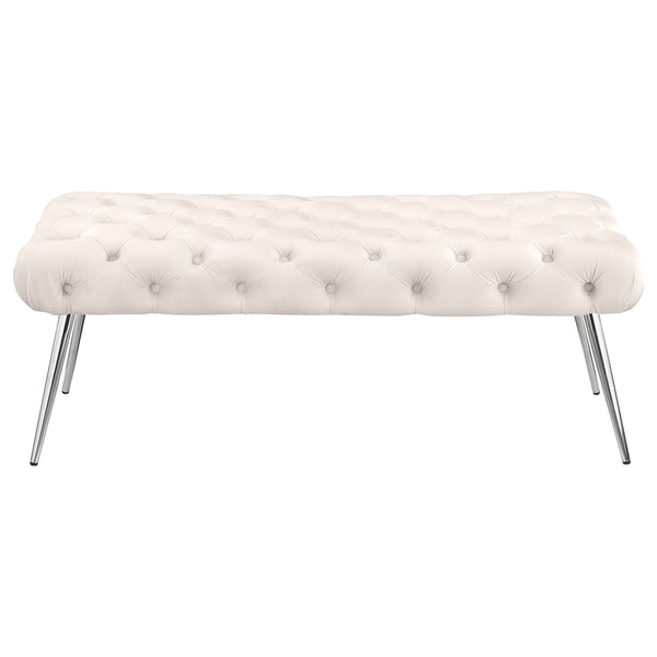 English Elm Galiano Velvet Button Tufted Bench with Polished Steel Legs for Bedroom Entryway Ivory B062P441133