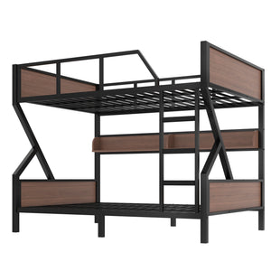 English Elm Queen Over Solid Pine Bunk Bed with Built in Shelves and Tray for Guest Rooms W5305S00013