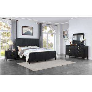 English Elm Ennis Fluted Black Wood Eastern King Bedroom Set with Art Deco Golden Hardware B062S01431