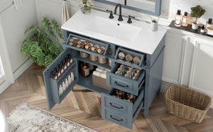 English Elm 36-Inch Modern Bathroom Vanity With Ceramic Sink Top, Storage Drawers, And Stylish Blue Gray Finish N725P350849E