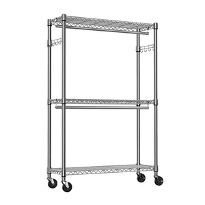 English Elm Heavy Duty Rolling Garment Rack Freestanding Closet Organizer with Adjustable Steel Shelving Chrome W5386P445607
