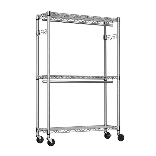 English Elm Heavy Duty Rolling Garment Rack Freestanding Closet Organizer with Adjustable Steel Shelving Chrome W5386P445607