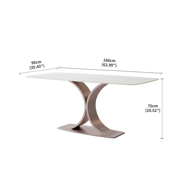 English Elm Carbon Steel Dining Table with Stone Top and Matte Black Frame for Modern Rooms W1002S00004