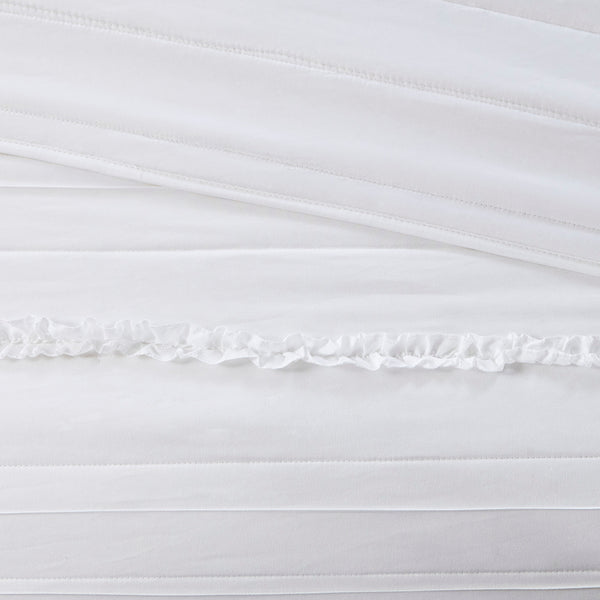 English Elm 4 Piece Madison Park Celeste Reversible Ruffle Quilt Set White Full/Queen with Embroidered Pillow Elegance B03597434