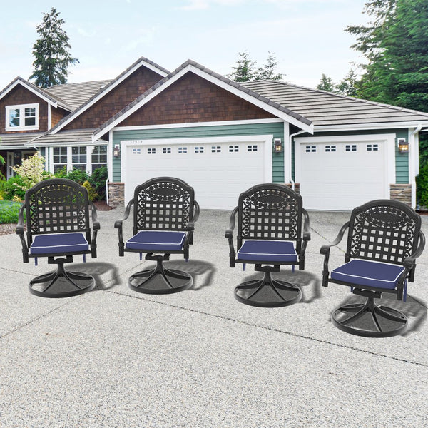 English Elm Cast Aluminum Swivel Chair Set Of 4 With Blue Cushions - Weather-Resistant, 360° Comfort & Style W1710S00430