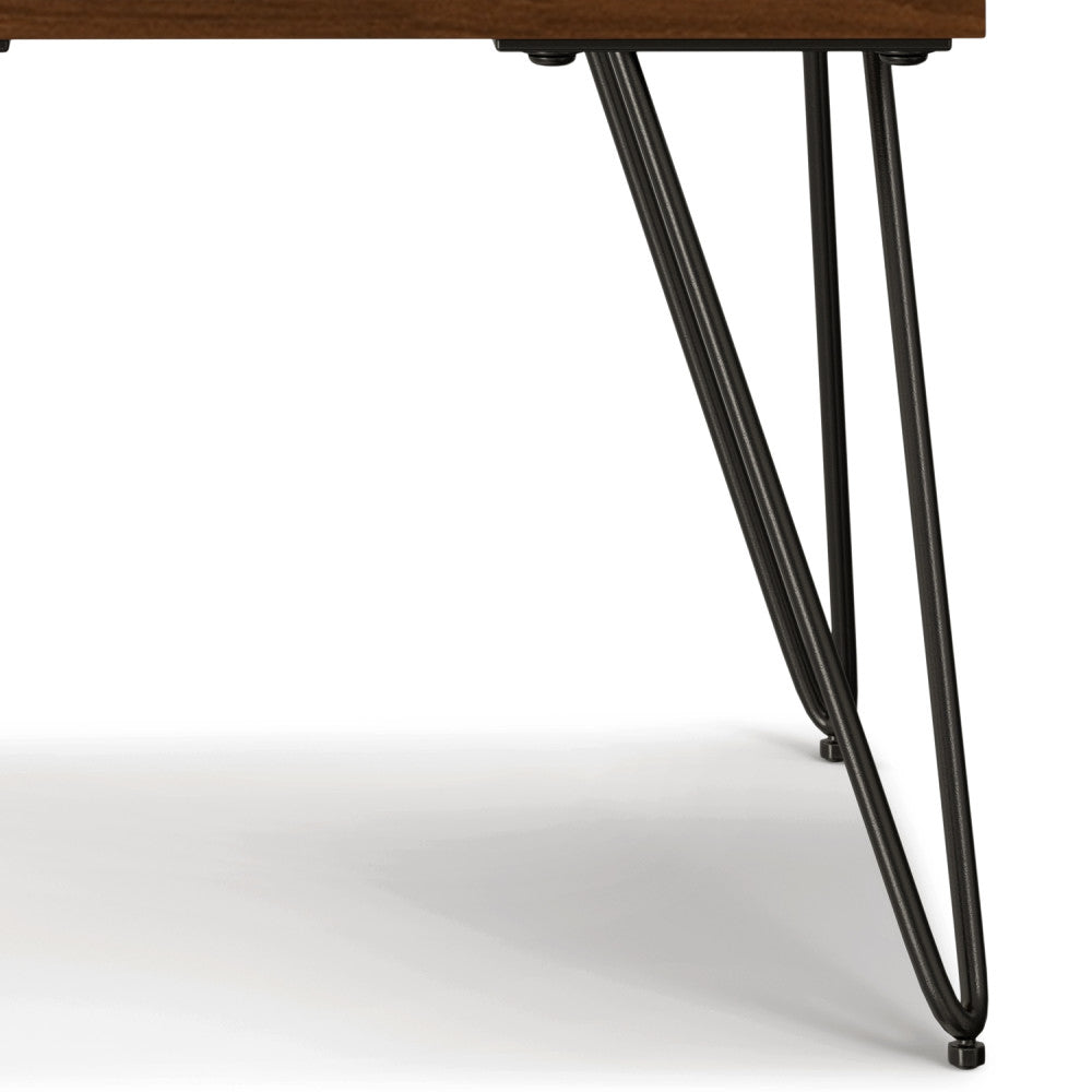 English Elm Hunter Handcrafted Solid Wood Veneer End Table with Open Storage and Industrial Hairpin Legs Walnut B136P203438