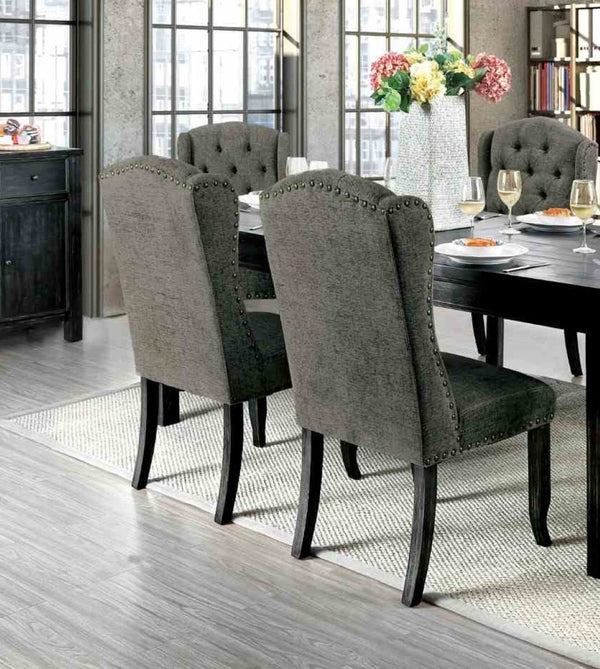 English Elm Rustic Wingback Side Chair Set - Button Tufted With Nailhead Trim, Antique Black & Gray Finish B2741P408898-GIGA