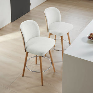 English Elm Jennifer Taylor Home - Tomlin Bentwood Swivel Counter Stools Set of 2 Off-White Bouclé — 360° Swivel, Padded Seats, Chrome Footrest, Solid Wood Legs B2719P328583