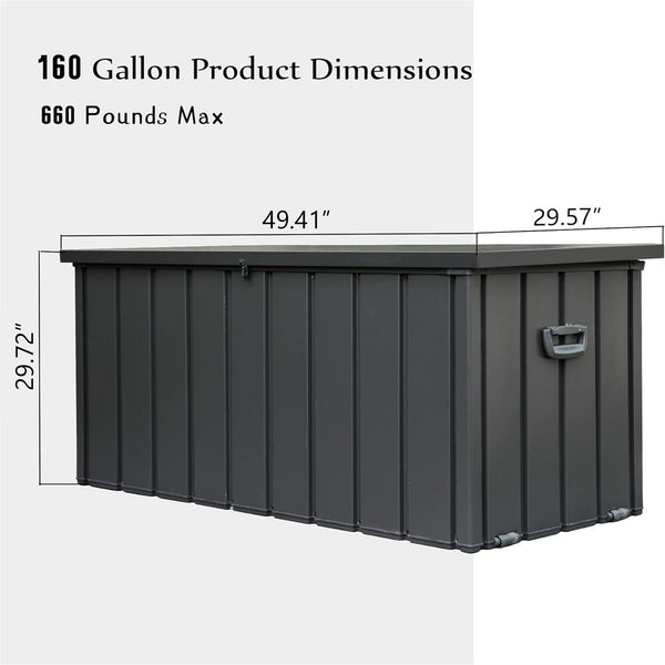 English Elm 160 Gallon Outdoor Storage Deck Box with Waterproof Galvanized Steel, Lockable, Roller Handles W1859131834